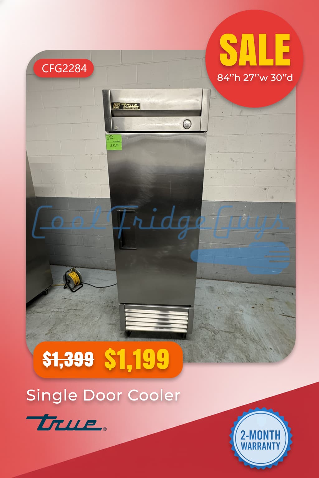 True Single Door Stainless Steel Cooler